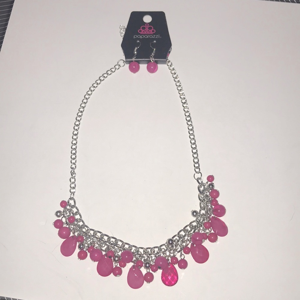 Pink paparazzi necklace earring set